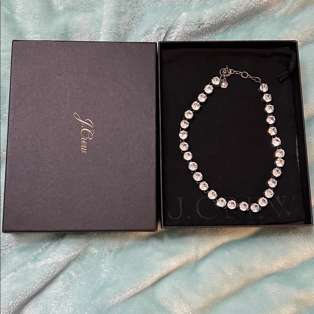 J. Crew Swarovski Clear Crystal Tennis Necklace - Silver Tone - Picture 3 of 3